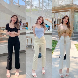 JARINYA 💛กางเกงยีนส์ทรงกระบอกเล็ก ผ้ายืดอย่างดีปลายขาไม่ตัด ใส่สบายมาก เก็บทรง