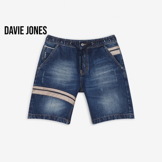 DAVIE JONES กางเกงขาสั้น ผู้ชาย เอวยางยืด สีกรม คาดหนัง Elasticated Shorts in navy SH0051NV