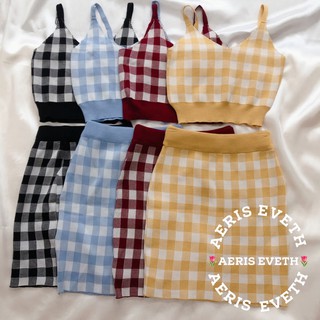 ชุดเซตลายสก็อต ผ้าไหมพรม Set2ชิ้น เสื้อ+กระโปรง สไตล์เกาหลี น่ารักเบาๆค่า