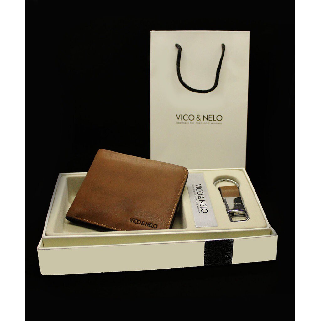 กระเป๋าสตางค์หนังแท้ VICO & NELO รหัส VN-007 [สีน้ำตาลหม่น มีซิป]