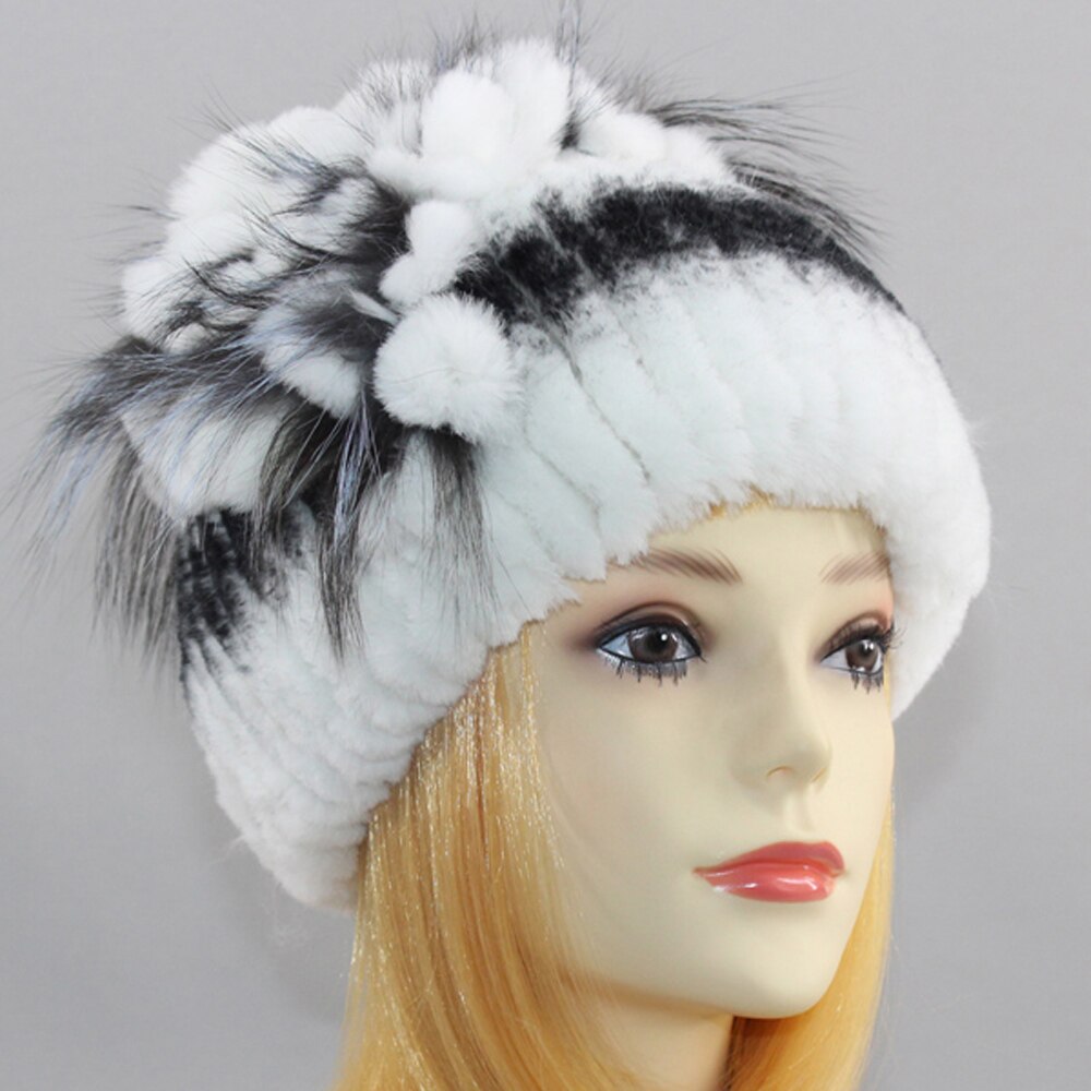 Hot Women Real Fur Hat 100Natural Rex Rabbit Fox Fur Hats Russian ...