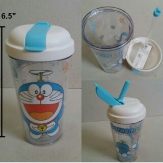 แก้ว 2 ชั้น มีหลอดในตัว ลาย โดราเอม่อน Doraemon ขนาดสูง 6.5 นิ้ว