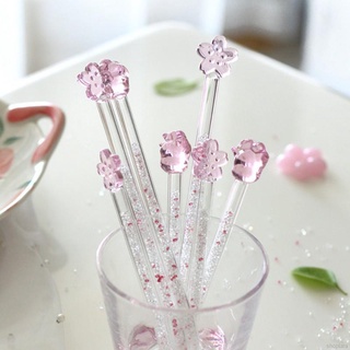 Shiny Glass Stirring Rod Sakura Shaped Design Stir Stick Cat Claw Round Coffee Stirring Spoon