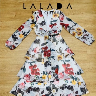 ชุดเดรสลายดอก Brand LALADA