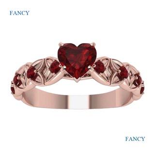 Fancy แหวนหมั้น รูปหัวใจ ประดับเพชร สีแดง โรสโกลด์ 18k อุปกรณ์เสริม สําหรับเจ้าสาว งานแต่งงาน ครบรอบ