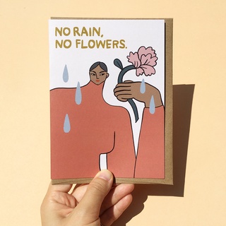 การ์ดอวยพร น่ารัก มินิมอล พร้อมซอง ให้กำลังใจ มินิมอล ลายผู้หญิง No Rain No Flowers แบรนด์ Ping Hatta Encouragement Card