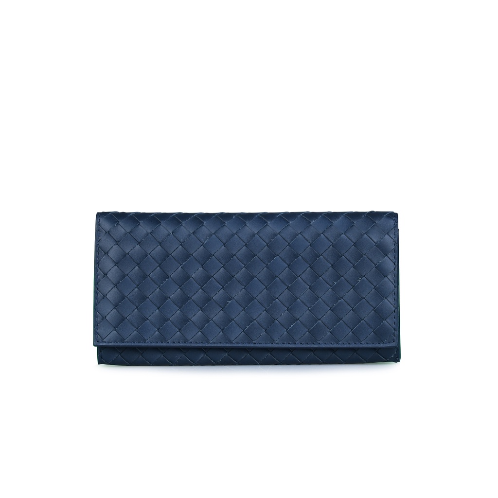 กระเป๋าสตางค์โบเตก้า แบบใบยาว สีน้ำเงินเข้ม Tourmaline ใส่การ์ดและธนบัตรได้เยอะ แบรนด์ Bottega Veneta