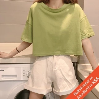 เสื้อครอปแขนสั้น💕เอวลอย💕oversize แบบใหม่สไตล์วัยรุ่นเกาหลี เสื้อครอป ท็อป 💕โชว์สะดือนิดๆ💕แฟชั่น ทรงสวย สีพื้น