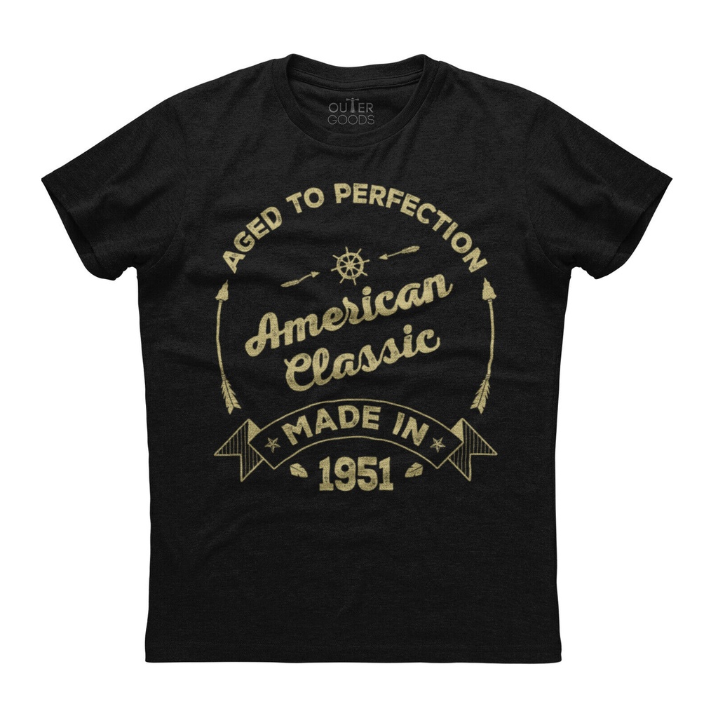 คอตต้อนคอกลมขายดี เสื้อยืดแขนสั้น พิมพ์ลาย Made in 1951 JFgiii85NLfifi85 สไตล์อเมริกันคลาสสิก สีดํา 