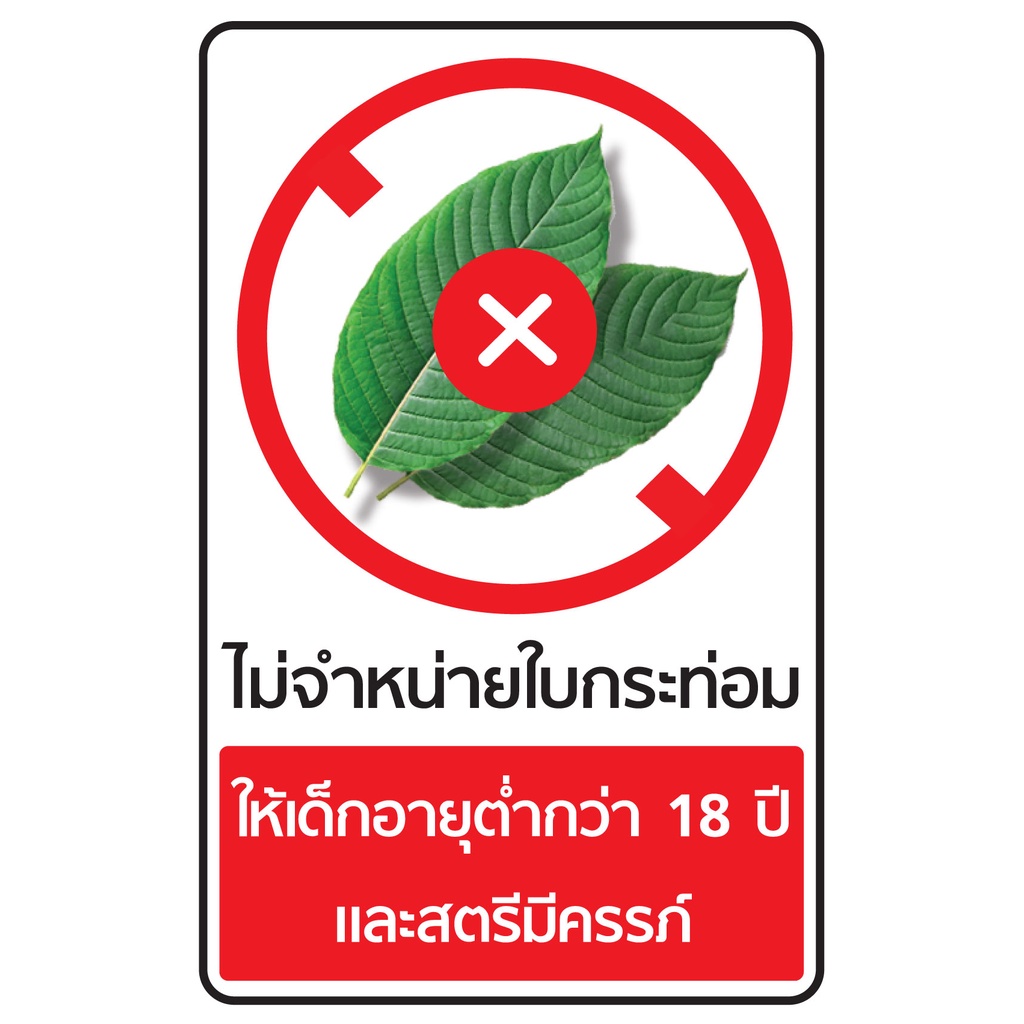 ป้ายไวนิลไม่จำหน่ายใบกระท่อม กัญชา  PS431/537 แนวตั้ง  พิมพ์ 1 ด้าน เจาะรูตาไก่ฟรี 4 มุม