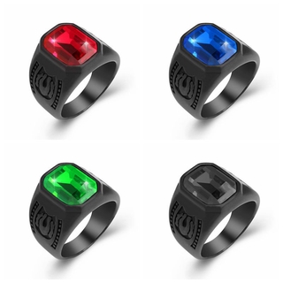 New black red blue green gemstone mens fashion horseshoe punk ring