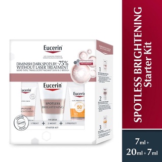 Eucerin Spotless Brightening Starter Kit ยูเซอรีน สปอตเลส เซ็ท (เดย์ ฟลูอิด 20ml + เซรั่ม 7ml + กันแดด 7ml)