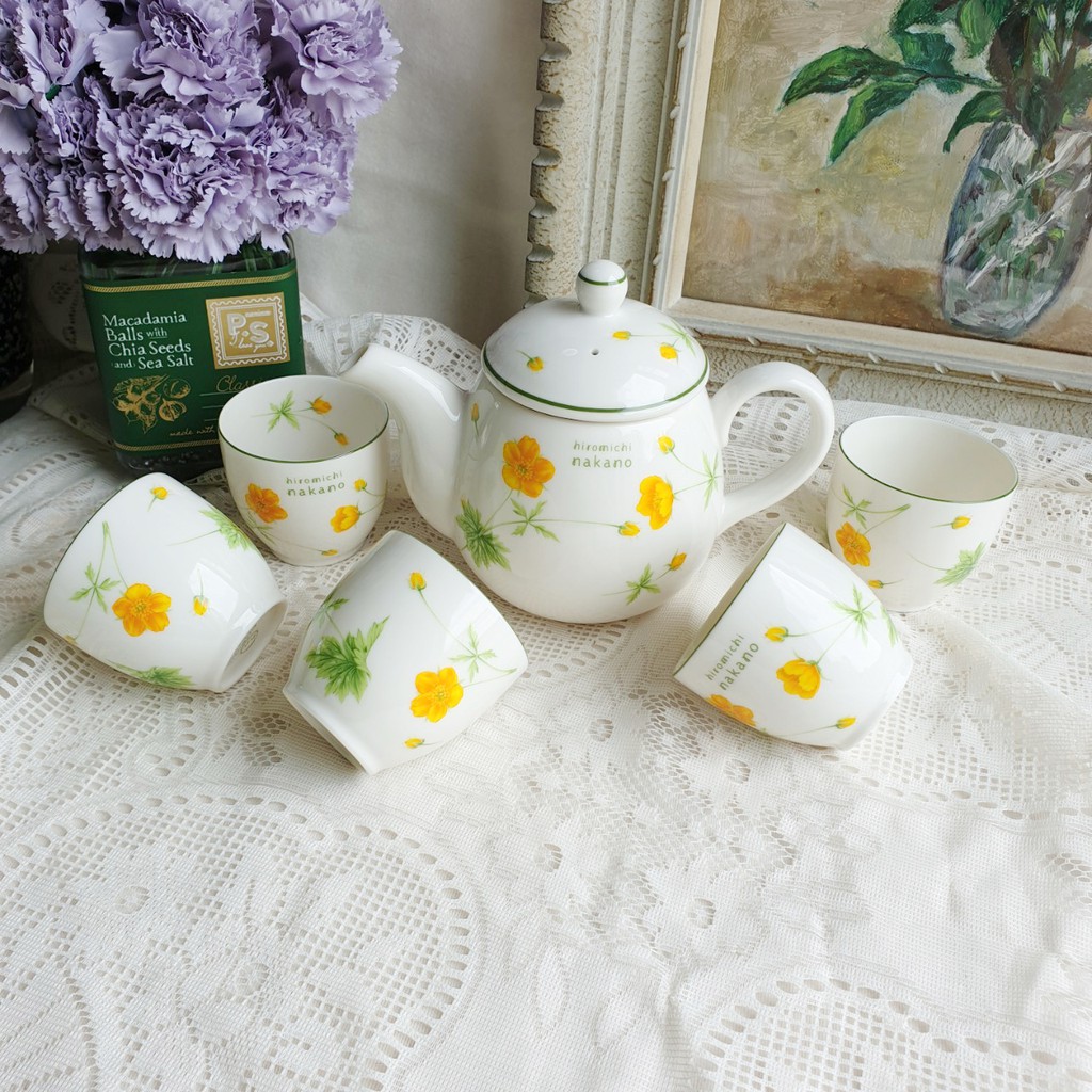 ชุดกาเเฟ+กา Hiromichi NAKANO พร้อมกล่อง ขนาด กาน้ำ H 13.5 cm W 18 cm เเก้ว H 6.5 cm W 7 cm