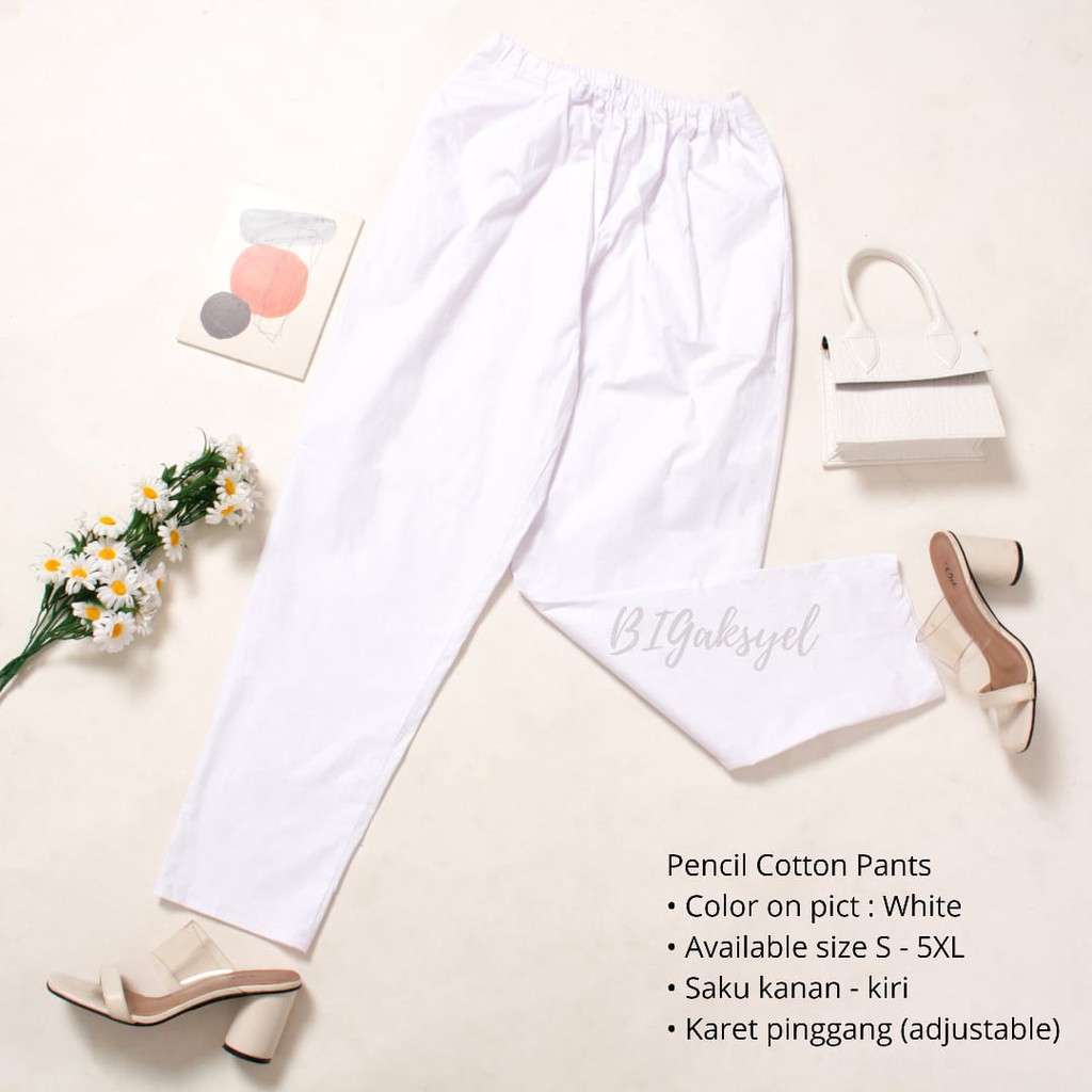 [BIGaksyel] Pencil Cotton Pants<WHITE> : 6XL, 5XL, 4XL, 3XL, 2XL, XL, STD, S / jumbo bigsize Pants ก