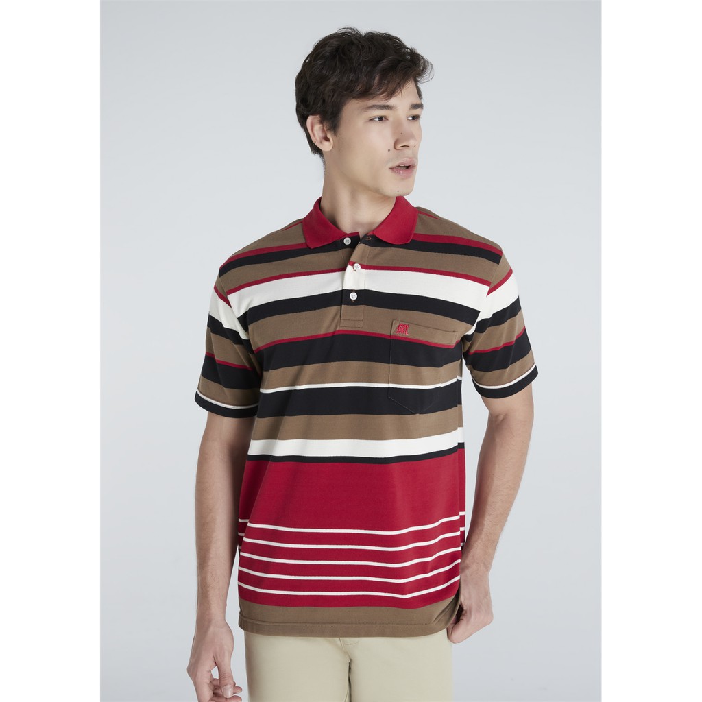 เสื้อโปโลแขนสั้นผู้ชายมีกระเป๋า Maximo Dente คอปก ลายริ้ว คลาสสิค สไตล์ยุโรป สำหรับผู้ใหญ่ รุ่น CV-5