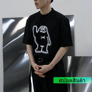 เสื้อยืดแขนสั้น ผ้าฝ้าย พิมพ์ลาย สไตล์ฮาราจูกุ โอเวอร์ไซซ์ สีดํา สําหรับผู้ชาย ไซซ์