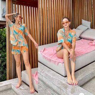 Venity colorful pajamas เซทชุดนอนผ้าซิลค์ซาติน