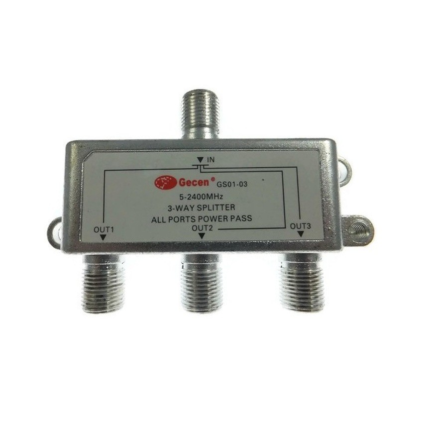 ตัวแยก 3 ทาง สำหรับ ดาวเทียม ,ทีวีดิจิตอล Splitter 3 ways Power Pass For 5-2400Mhz Signal (Silver)