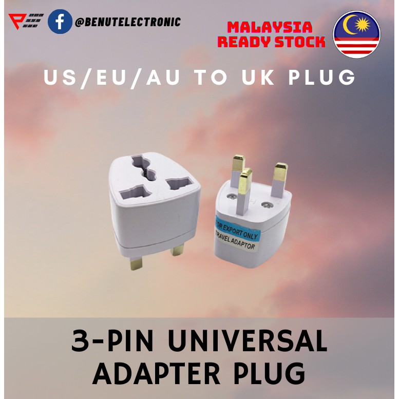 3-Pin Universal Adapter Plug UK 3 Pin Plug to Plug Socket US/EU/AU to UK Plug Adaptor