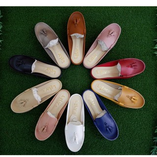 Size 36-40 รองเท้าหนังนิ่ม แบบพันพู่ เปิดส้น Lily Shoes [CODE:SEUSE522 ลดสูงสุด 20% ไม่มีขั้นต่ำ]