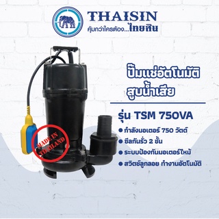 ปั๊มไดโว่ ปั๊มแช่เหล็กหล่อ สูบน้ำเสีย ระบบอัตโนมัติ ขนาด 1 แรง กำลังไฟ 750 วัตต์ ท่อ 2 นิ้ว THAISIN TSM-750VA 80(3")