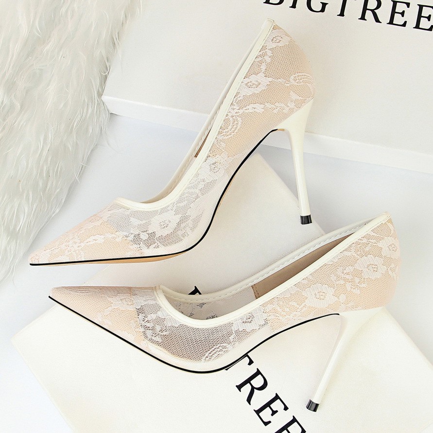 รองเท้า HEEL สูง 1853-1 BIGTREE LACE OVER 10 ซม. POINTED TOE WEDDING รองเท้า FSS P13