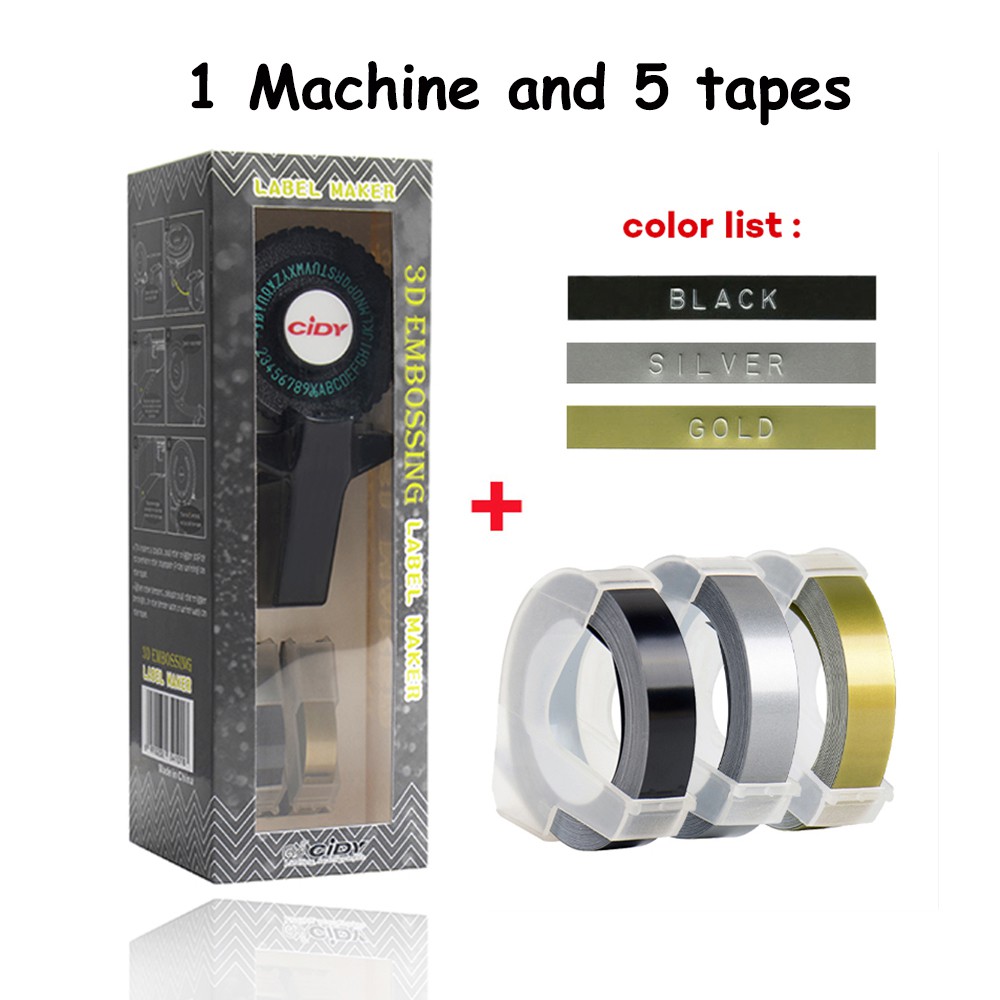 เครื่องทําฉลากพลาสติก PVC ขนาดเล็ก พกพาง่าย พร้อมเทปรีฟิล 9 มม. 5 ม้วน สําหรับเครื่องพิมพ์ 3D Motex