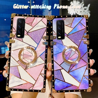 หินอ่อน OPPO Realme C17 7i C12 C15 Reno7Z 5G Reno7 Reno 8Z 7Z 7 7Pro A93 A83 เคสมือถือ Soft TPU Case เคสป้องกัน Glitter Luxury splicing magnetic bracket มีเชือกคล้อง