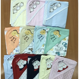 ผ้าห่อตัวมีหมวกสำหรับเด็กทารก COTTON 100%( เส้นใย Comb)Natty punn รุ่น premium ขนาด 30x33 นิ้ว