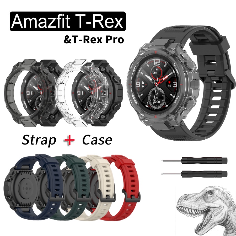Amazfit T-Rex Pro กรณีสายนาฬิกาซิลิโคนสีดํา Protector Case,ซิลิโคนป ้ องกันหน ้ าจอสําหรับ Xiaomi Huami Amazfit T Rex
