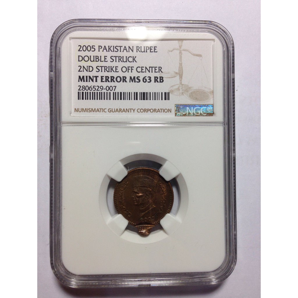 เหรียญทองแดง 2005 PAKISTAN 1 RUPEE NGC MS63RB Mint Error เหรียญเกรด เหรียญต่างประเทศ เหรียญสะสม เหรียญหายาก