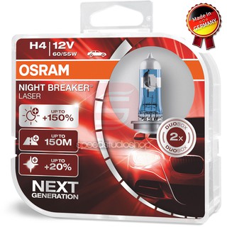 OSRAM หลอดไฟ หลอดไฟหน้า รถยนต์ มอเตอร์ไซค์ บิ๊กไบค์ H4 รุ่น Night Breaker Laser เพิ่มความสว่าง +150%