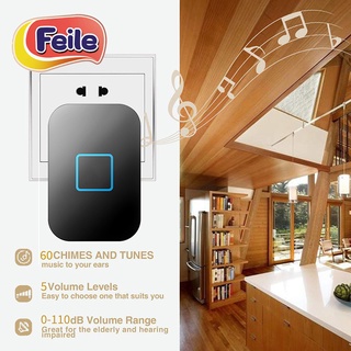 กริ่งประตูไร้สาย ไม่ต้องใช้แบตเตอรี่ 150M Range Door Bell Waterproof 150M Range Smart Door Chime For Home/Office 0-110dB