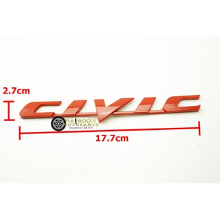 ป้ายโลโก้ HONDA CIVIC  พลาสติกสีแดง ขนาด 17.7X2.7 cm ติดตั้งด้วยเทปกาวสองหน้าด้านหลัง