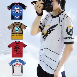 เสื้อยืดคอสเพลย์ overwatch game dva tracer 76 jesse mccree mercy สําหรับผู้หญิงและผู้ชาย