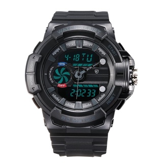 iTHBlack case black face gray word black tape double display quartz watch