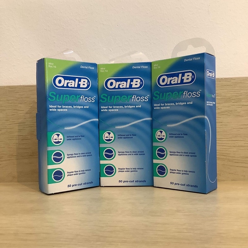 Oral B Superfloss ไหมขัดฟันชนิดพิเศษ 50 เส้น/กล่อง exp 2026