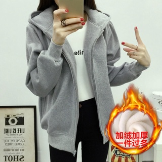 🔥🔥Hot Sale เสื้อโค้ท แจ๊กเก็ตผู้หญิง แจ๊คเก็ตผู้หญิง Coats秋冬新款连帽卫衣韩版运动休闲宽松学生棒球服加厚保暖加绒外套女