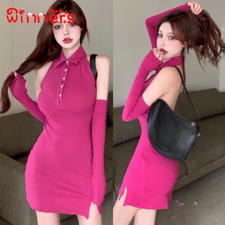ชุดเดรสสําหรับสตรีแขนกุดมีสายคล้องคอทรงสลิม Bodycon