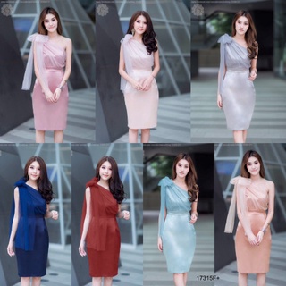 B17315 เดรสไหล่เดียวแต่งผ้าตาข่าย One shoulder dress with mesh fabric