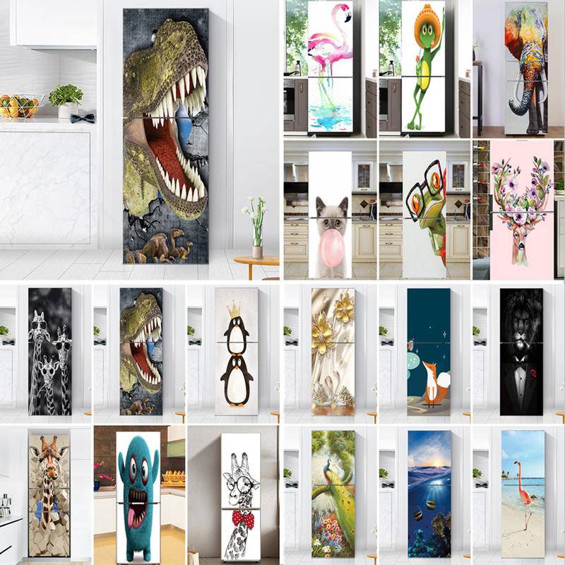 สติกเกอร์ฟิล์มไวนิล ลายไดโนเสาร์ 3D มีกาวในตัว สําหรับติดตกแต่งผนังตู้เย็น