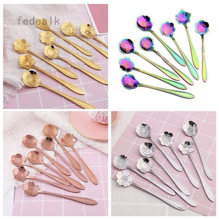 Fedealk 8pcs Rainbow Flower Stainless Steel Tea Coffee Spoon Ice Cream Kitchen Tool