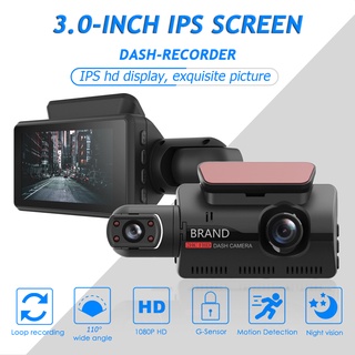 3 in 1 กล้องบันทึกวิดีโอมองหลัง Full HD 3" Cycle มองเห็นที่มืด G-sensor Dashcam สําหรับติดรถยนต์