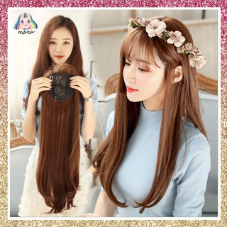 MORA วิกผม วิกผมยาว วิกผมหน้าม้า ผมปลอม Wig วิกผมเกาหลี สี ฺBrown Black 56 CM