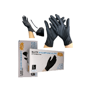 โปรโมชั่น : ถุงมือยางเกรดอาหาร ถุงมือแพทย์ ถุงมือยางไนไตร สีดำ 100 ชิ้น