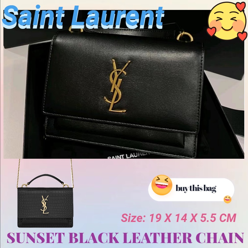 แซงต์โลรองต์  Saint Laurent  ysl  SUNSET กระเป๋าสตางค์หนังสีดำแบบโซ่/กระเป๋าสตรี/กระเป๋าใส่เหรียญ/สไตล์มินิ/น่ารักมากๆ/ก