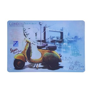 ป้ายสังกะสีวินเทจ Yellow Piaggio Vespa