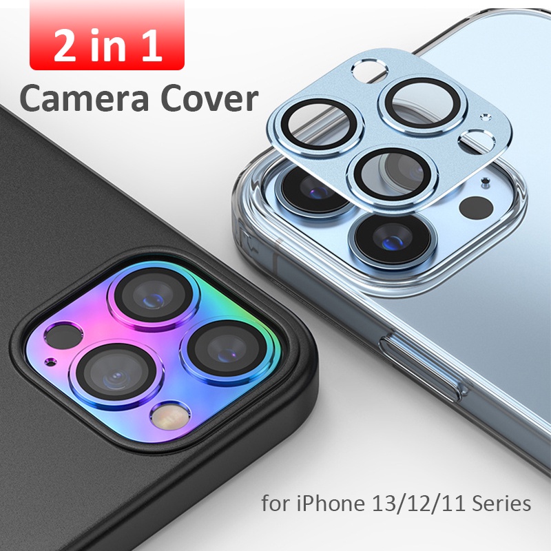 2 in1 สีใหม่โลหะกล้องเลนส์ป้องกันสําหรับiPhone 16 15 14 13 12 Pro Max iphone 11pro 13 Miniพร้อมฟิล์มกระจกนิรภัย