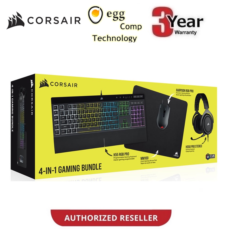 CORSAIR K55 + HARPOON + MM100 + HS50 4IN1 GAMING BUNDLE KEYBOARD AND MOUSEPAD COMBO ( CH-9226A65-NA 