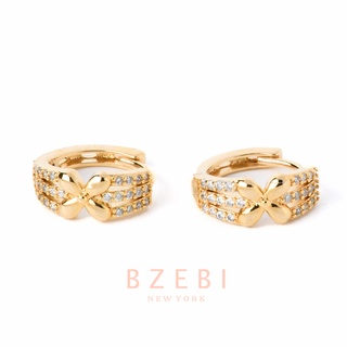 BZEBI ต่างหูสตั๊ด ต่างหูห่วง ตุ้มหู ต่างหูห่วงทอง earrings หนีบเกาหลี ต่างหูแฟชั่น ต่างหูเกาหลี ต่างหูทอง ต่างหูหนีบ ตุ้มหูหนีบ ต่างหู ต่างหู สีทอง เหมาะกับงานปาร์ตี้วันเกิด คริสต์มาส ประดับเพทาย ลูกบาศก์ ทอง 18K สําหรับผู้หญิง 439E